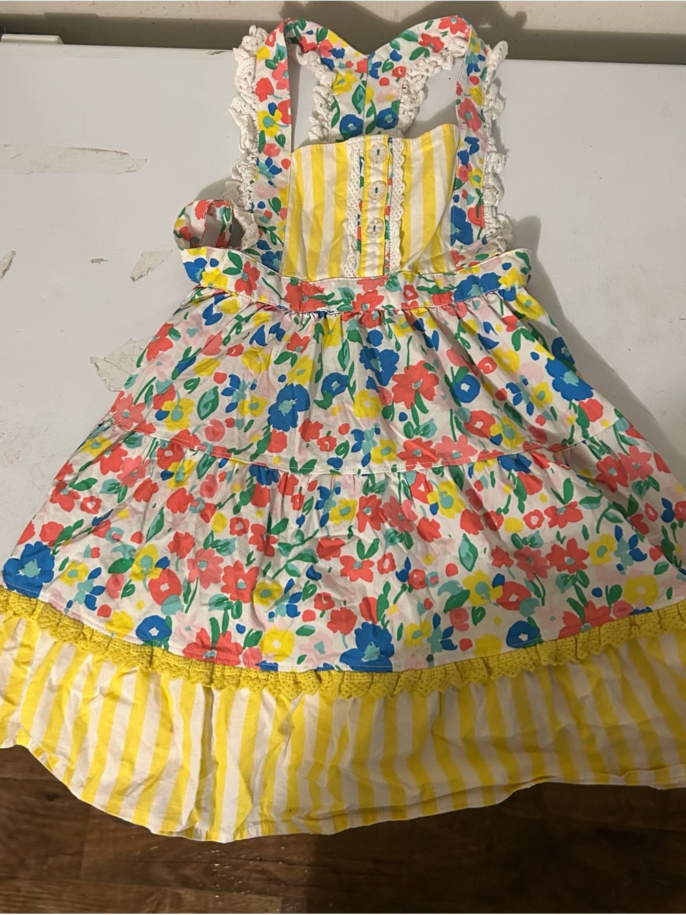 Girls' Floral Tiered Sundress with Yellow Stripe Accents wild flowers brand